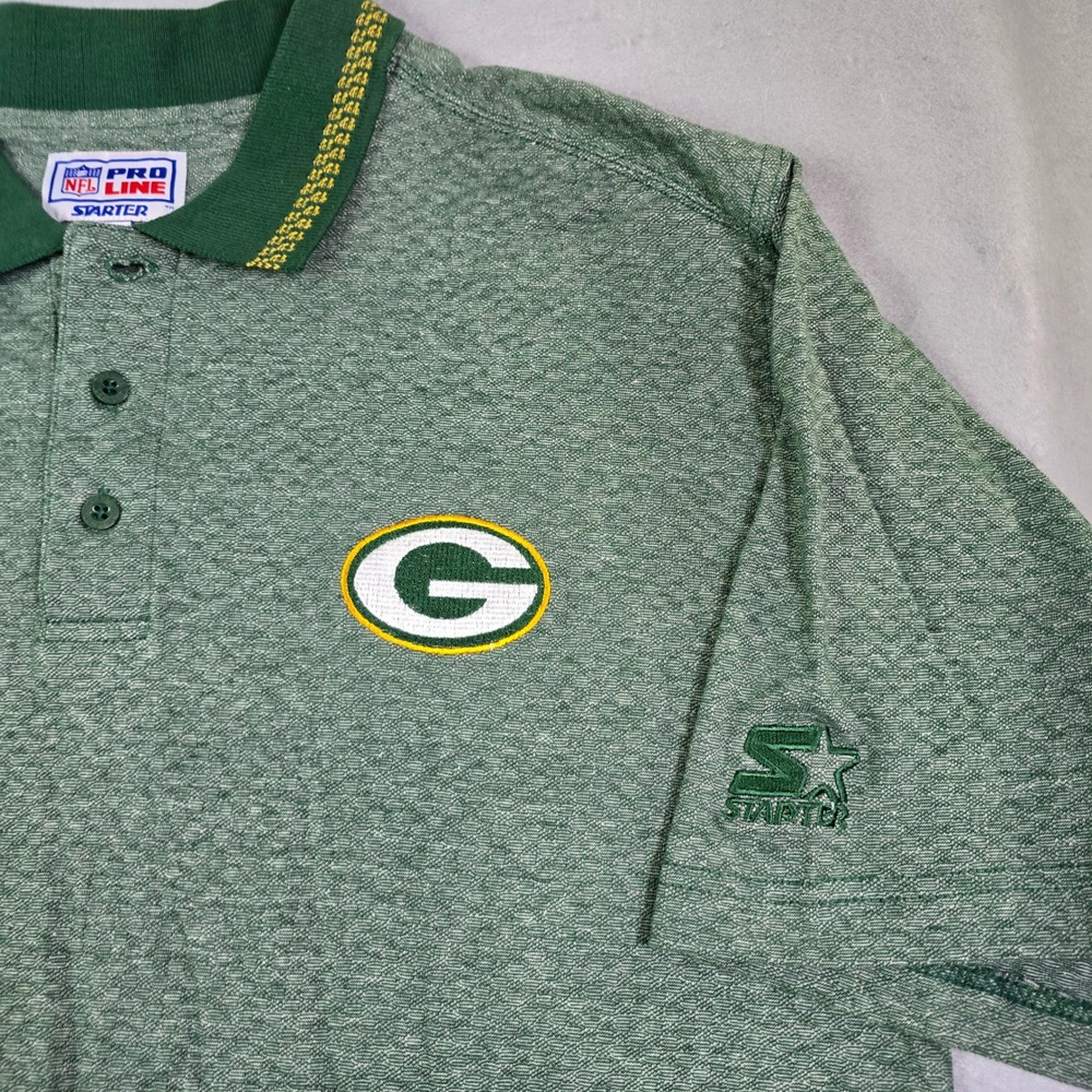 Vintage Starter Green Bay Packers Polo Golf Shirt Men's Large Knit Pro‎ Line NFL